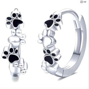 Silver Pet Paw Loop Earrings